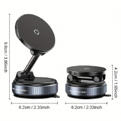 15W Wireless Charging Magnetic Phone Holder with 360° Rotatable Vacuum Suction Cup